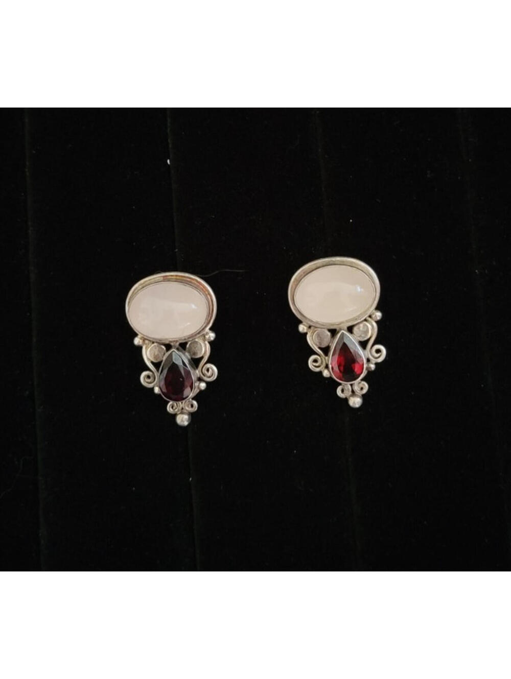 Signed VTG Sajen .925 Post Earrings w/Gemstone Accents - Picture 5 of 8